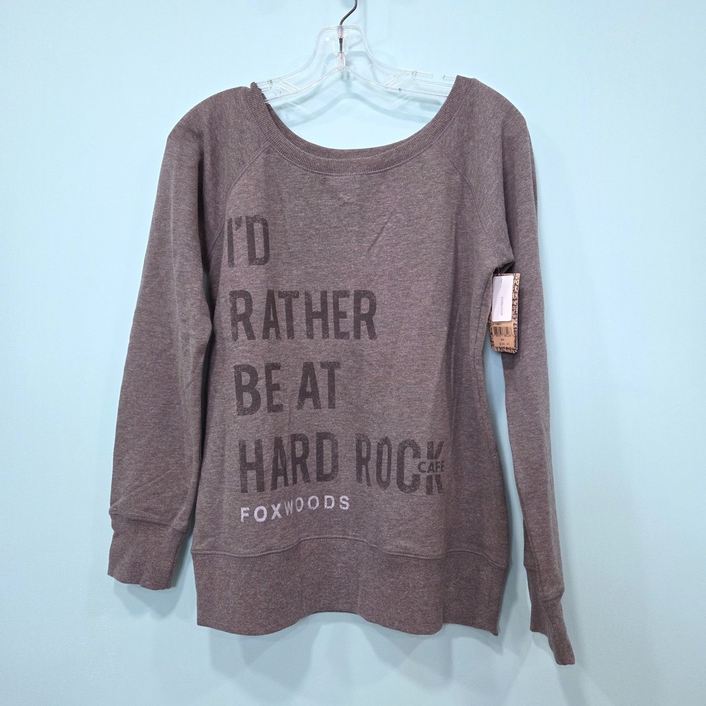 Hard Rock Cafe Foxwoods Gray Raglan Sleeve‎ Lightweight Sweater Women's M NEW